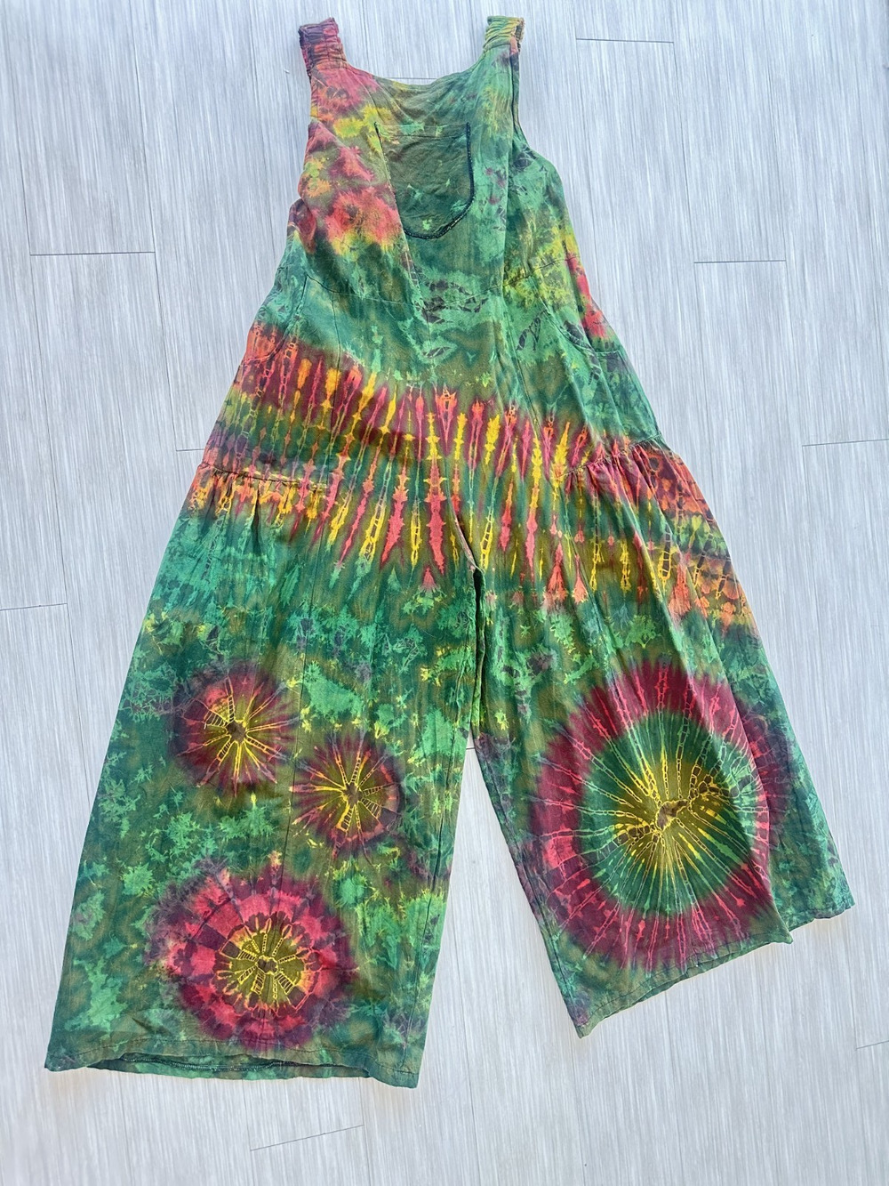 Green Multicolored Tye Dye Overall Relaxed Baggy Fit Jumpsuit